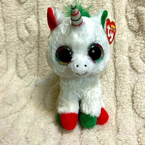 2018 TY BEANIE BOOS CANDY CANE THE CHRISTMAS UNICORN 6" SMALL• retired• - Picture 1 of 6